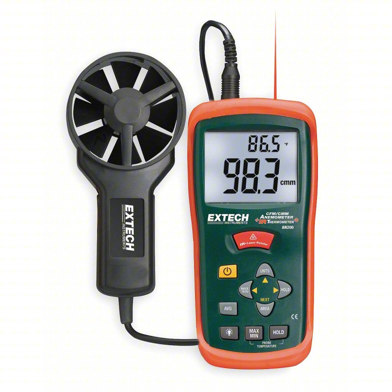 Extech AN100 CFM/CMM Digital Thermo-Anemometer (Airflow & Velocity Meter)